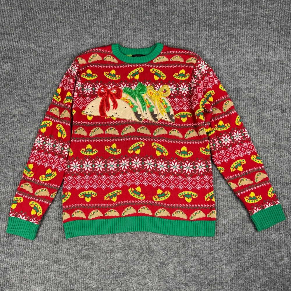 Blizzard Bay Sweater Womens M Taco Sombrero Ugly Christmas Holiday Fiesta Cotton